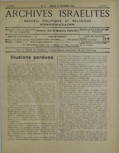 Archives israélites de France. Vol.85 N°08 (21 févr. 1924)